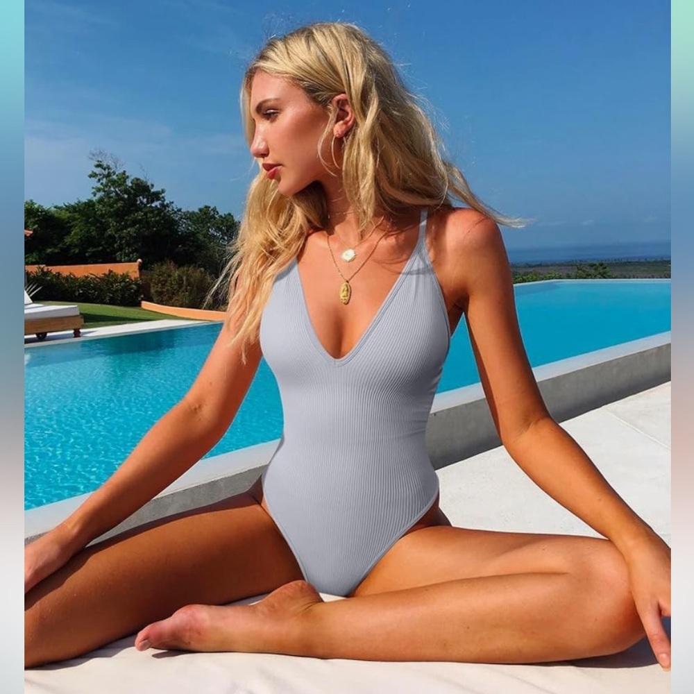 New in package 3 Piece Bodysuits Sexy Ribbed V Neck Adjustable Spaghetti straps - Picture 2 of 5